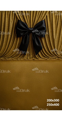 Tło fotograficzne złote z czarną kokardą i drapowanym materiałem | 3751